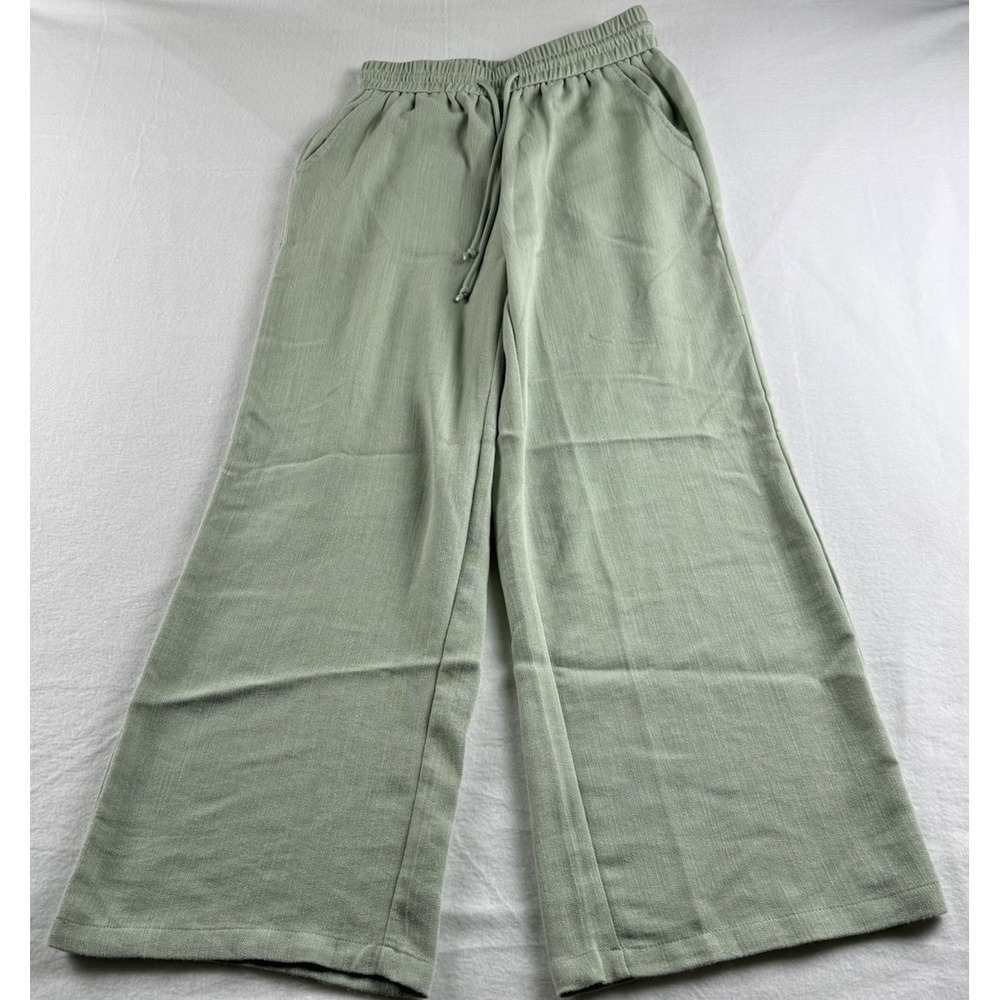 Halara Green High Waisted Drawstring Pocket Wide Leg Linen Feel Pants Size S
